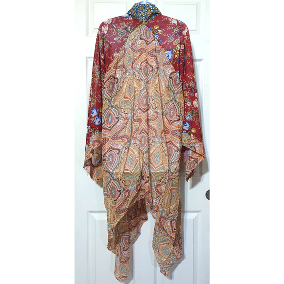 Umgee Sheer Long Paisley Floral Boho Kimono in Berry Mix Plus Size XL/1XL - Picture 11 of 16